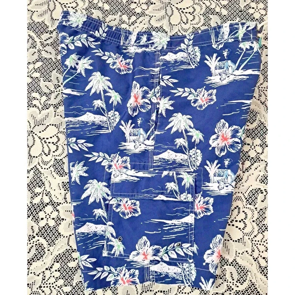 Chaps Men's Size M Geometric Print Board‎ Shorts Polyester Swim Trunks Hawaiian